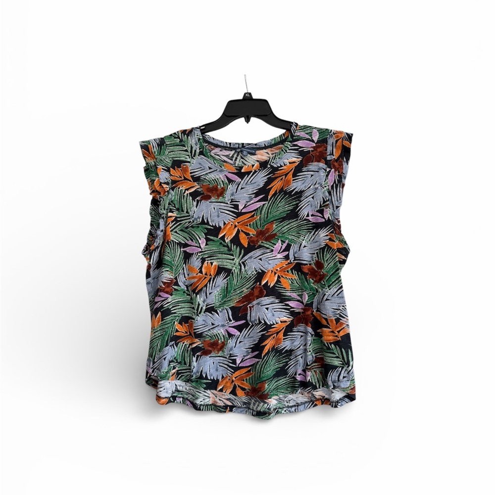 Democracy Multicolor Tropical Leaf Print Sleeveless Blouse with Ruffle Size XL
